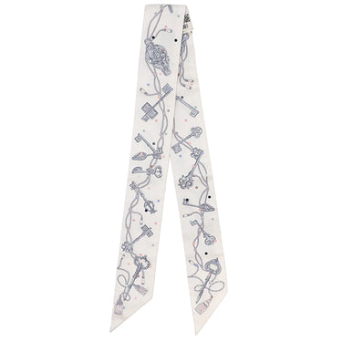 エルメス HERMES ツイリー ホワイト×グリアシエ×マルチカラー シルク スカーフ 新品 未使用【LES CLES A POIS/レ クレ ア ポア】