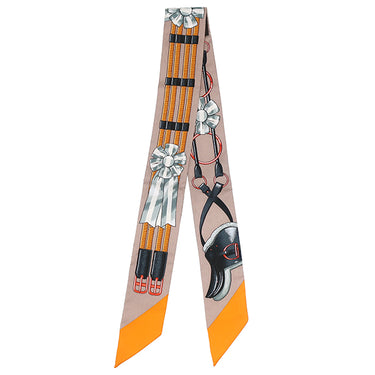 エルメス HERMES ツイリー ベージュサドル×オレンジ×アントラシット シルク スカーフ 【JUMPING/ジャンピング】