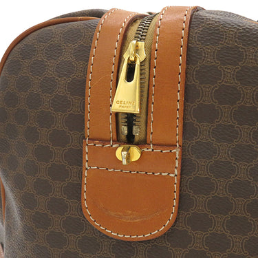 セリーヌ CELINE マカダム ブラウン PVC レザー ボストンバッグ ゴールド金具 総柄 トリオンフ ロゴ ヴィンテージ ※鍵1本欠品