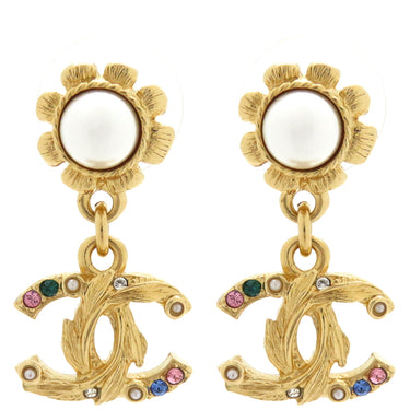 シャネル CHANEL ココマーク カラーストーン ゴールド GP フェイクパール ピアス CCマーク