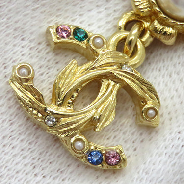 シャネル CHANEL ココマーク カラーストーン ゴールド GP フェイクパール ピアス CCマーク