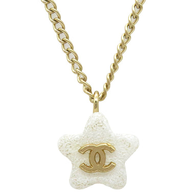 シャネル CHANEL スター ココマーク プレート 03A ホワイト×ゴールド GP 珊瑚（コーラル） ネックレス 星 珊瑚
