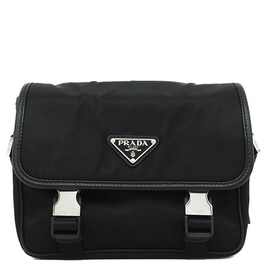 プラダ PRADA Re-Nylon x サフィアーノレザー 2VD034 ブラック ナイロン レザー ショルダーバッグ シルバー金具 メッセンジャーバッグ 黒