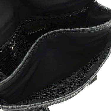 プラダ PRADA Re-Nylon x サフィアーノレザー 2VD034 ブラック ナイロン レザー ショルダーバッグ シルバー金具 メッセンジャーバッグ 黒