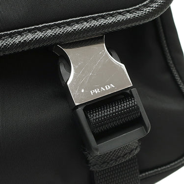 プラダ PRADA Re-Nylon x サフィアーノレザー 2VD034 ブラック ナイロン レザー ショルダーバッグ シルバー金具 メッセンジャーバッグ 黒
