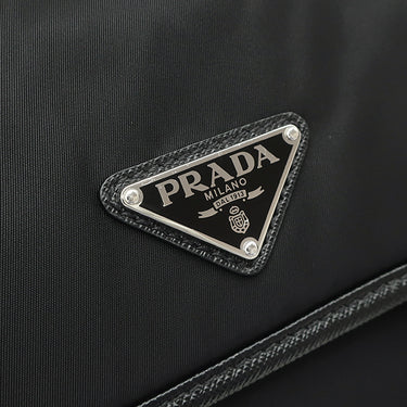 プラダ PRADA Re-Nylon x サフィアーノレザー 2VD034 ブラック ナイロン レザー ショルダーバッグ シルバー金具 メッセンジャーバッグ 黒