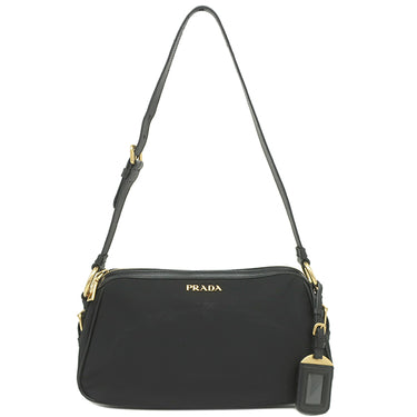 プラダ PRADA ナイロン ジャガード BR4320 ブラック ナイロン レザー ショルダーバッグ ゴールド金具 黒 ワンショルダー 肩掛け