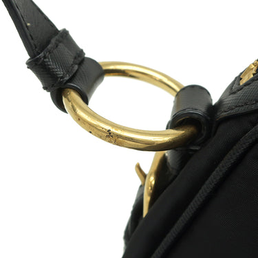 プラダ PRADA ナイロン ジャガード BR4320 ブラック ナイロン レザー ショルダーバッグ ゴールド金具 黒 ワンショルダー 肩掛け