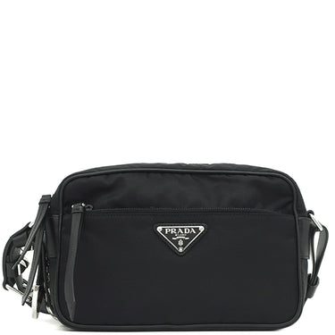 プラダ PRADA スタッズ ナイロン 1BC167 ブラック ナイロン レザー ショルダーバッグ シルバー金具 黒 三角ロゴ