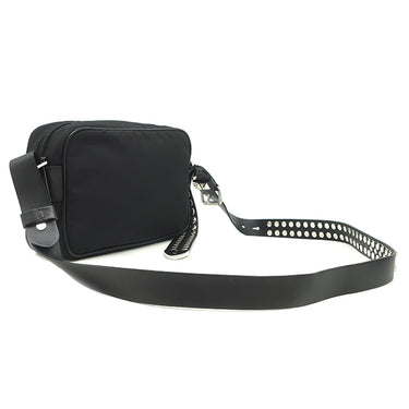 プラダ PRADA スタッズ ナイロン 1BC167 ブラック ナイロン レザー ショルダーバッグ シルバー金具 黒 三角ロゴ