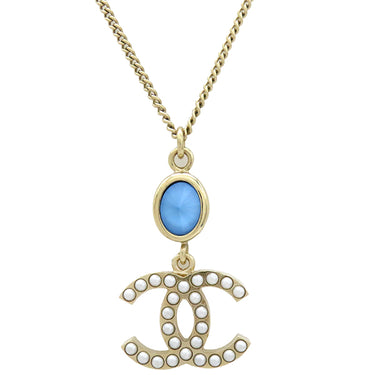 シャネル CHANEL ココマーク スイングネックレス ブルーXゴールド GP フェイクパール カラーストーン ネックレス オーバルストーン