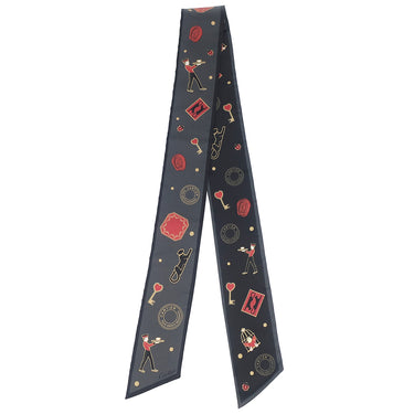 カルティエ Cartier ディアボロ ドゥ カルティエ バンドー ブラック×グレー×レッド シルク スカーフ 黒 赤