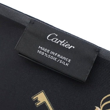 カルティエ Cartier ディアボロ ドゥ カルティエ バンドー ブラック×グレー×レッド シルク スカーフ 黒 赤