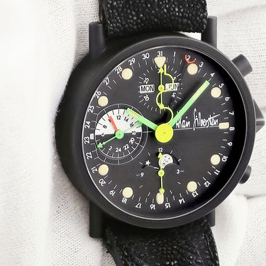 腕時計 アランシルベスタイン ALAIN SILBERSTEIN クロノ2 KRONO AUTO 自動巻き メンズ OH済 トリプルカレンダー ムーンフェイズ ブラックPVD加工