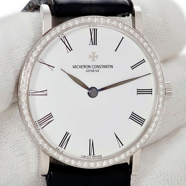 腕時計 ヴァシュロン・コンスタンタン VACHERON CONSTANTIN エッセンシャル パトリモニー 33593/000G 手巻き メンズ レディース OH済 K18WG ダイヤ