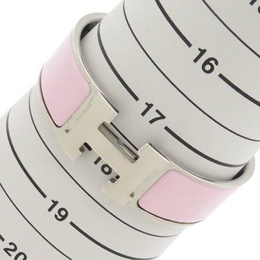 エルメス HERMES クリッククラックH GM ピンクXシルバー メタル エナメル ブレスレット Hブレス