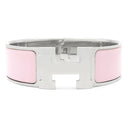 エルメス HERMES クリッククラックH GM ピンクXシルバー メタル エナメル ブレスレット Hブレス