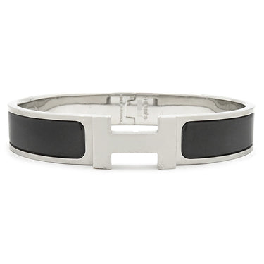 エルメス HERMES クリックHH T4 ブラックXシルバー メタル エナメル ブレスレット Hブレス 黒