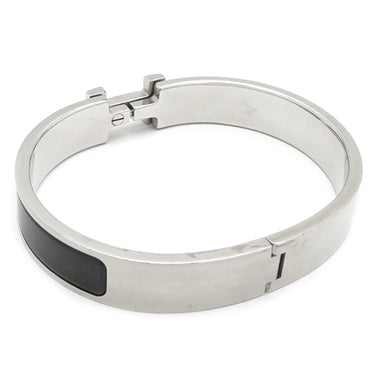 エルメス HERMES クリックHH T4 ブラックXシルバー メタル エナメル ブレスレット Hブレス 黒