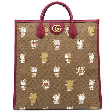 グッチ GUCCI マイクロGG ドラえもん コラボ トート 654345 ブラウン×レッド GGスプリームキャンバス レザー 2WAYバッグ ゴールド金具 茶 赤 牛ドラえもん 肩掛け