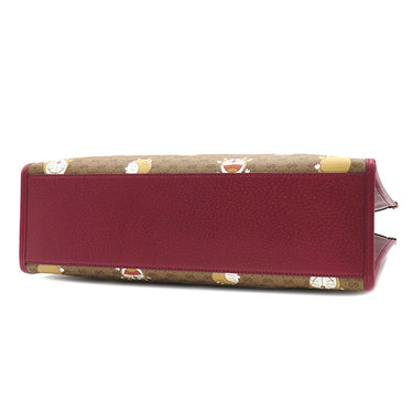 グッチ GUCCI マイクロGG ドラえもん コラボ トート 654345 ブラウン×レッド GGスプリームキャンバス レザー 2WAYバッグ ゴールド金具 茶 赤 牛ドラえもん 肩掛け