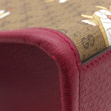 グッチ GUCCI マイクロGG ドラえもん コラボ トート 654345 ブラウン×レッド GGスプリームキャンバス レザー 2WAYバッグ ゴールド金具 茶 赤 牛ドラえもん 肩掛け