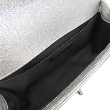 シャネル CHANEL ボーイシャネル シルバー×ブラック カーフ ショルダーバッグ シルバー金具 黒 バイカラー ココマーク