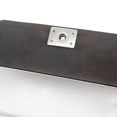 シャネル CHANEL ボーイシャネル シルバー×ブラック カーフ ショルダーバッグ シルバー金具 黒 バイカラー ココマーク