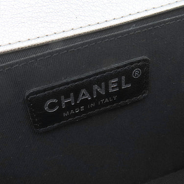 シャネル CHANEL ボーイシャネル シルバー×ブラック カーフ ショルダーバッグ シルバー金具 黒 バイカラー ココマーク