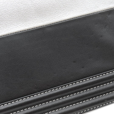 シャネル CHANEL ボーイシャネル シルバー×ブラック カーフ ショルダーバッグ シルバー金具 黒 バイカラー ココマーク