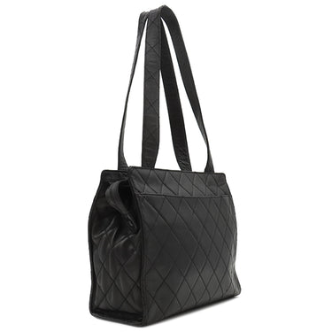 シャネル CHANEL マトラッセ  ブラック レザー ショルダーバッグ シルバー金具 黒 ココマーク トートバッグ 肩掛け