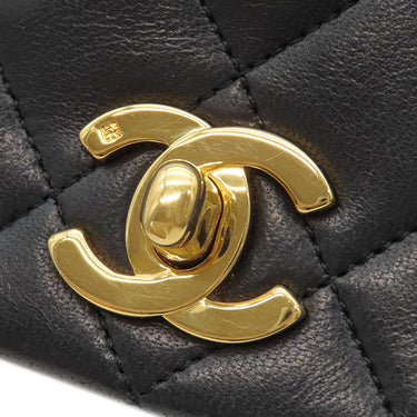 シャネル CHANEL マトラッセ フルフラップ ブラック ラムスキン ショルダーバッグ ゴールド金具 黒 チェーンショルダ― ココマーク