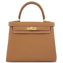 エルメス HERMES ケリー25 内縫い ゴールド トゴ 2WAYバッグ ゴールド金具 新品 未使用 茶 ショルダー 新刻印