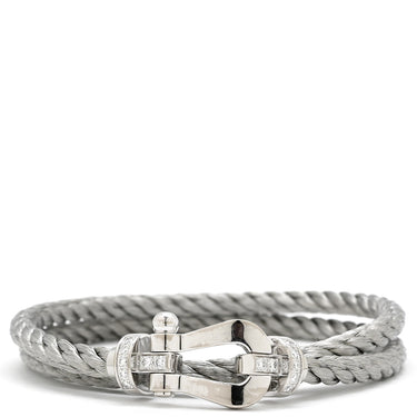 フレッド FRED フォース10 LM シルバー×ホワイトゴールド K18WG ステンレスケーブル ダイヤモンド ブレスレット Au750 18K×SS ダイヤ 2連 二重 ワイヤー ケーブル