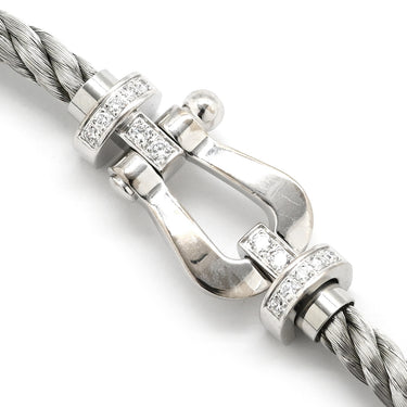 フレッド FRED フォース10 LM シルバー×ホワイトゴールド K18WG ステンレスケーブル ダイヤモンド ブレスレット Au750 18K×SS ダイヤ 2連 二重 ワイヤー ケーブル