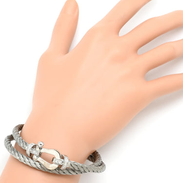 フレッド FRED フォース10 LM シルバー×ホワイトゴールド K18WG ステンレスケーブル ダイヤモンド ブレスレット Au750 18K×SS ダイヤ 2連 二重 ワイヤー ケーブル