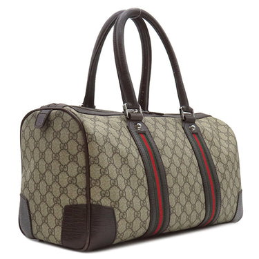 グッチ GUCCI GG ボストンバッグ 131176 ベージュ×ダークブラウン GGスプリームキャンバス ボストンバッグ シルバー金具 茶 シェリーライン ガンメタル金具