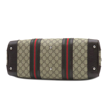 グッチ GUCCI GG ボストンバッグ 131176 ベージュ×ダークブラウン GGスプリームキャンバス ボストンバッグ シルバー金具 茶 シェリーライン ガンメタル金具