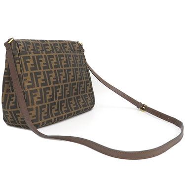 フェンディ FENDI ズッカ 8BT215 ブラウン×ダークブラウン レザー ナイロンジャガード ショルダーバッグ ゴールド金具 茶 ズッカ FF