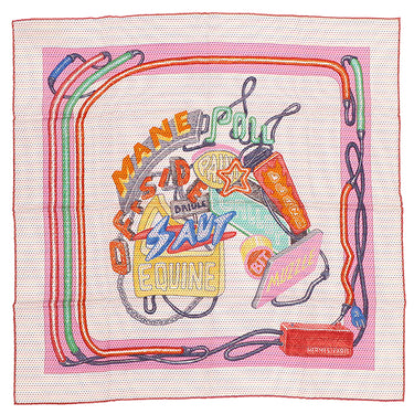 エルメス HERMES カレ70 ホワイト×ローズ×ヴェール シルク スカーフ 新品 未使用 【CHEVALOSCOPE NEON POINTILLE/シュヴァロスコープ ネオン ポワンティエ】