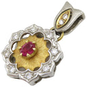 Kenji kiuchi 木内賢治 ルビー×ダイヤ  プラチナシルバー×イエローゴールド K18YG Pt900 ルビー ダイヤモンド ペンダントトップ 花モチーフ PT900×K18YG コンビ