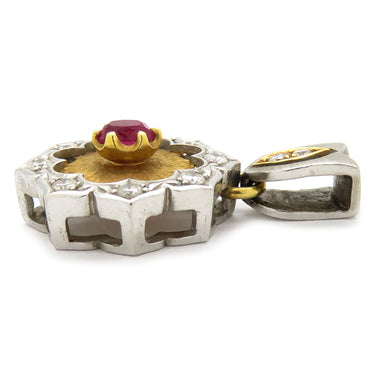 Kenji kiuchi 木内賢治 ルビー×ダイヤ  プラチナシルバー×イエローゴールド K18YG Pt900 ルビー ダイヤモンド ペンダントトップ 花モチーフ PT900×K18YG コンビ