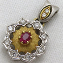 Kenji kiuchi 木内賢治 ルビー×ダイヤ  プラチナシルバー×イエローゴールド K18YG Pt900 ルビー ダイヤモンド ペンダントトップ 花モチーフ PT900×K18YG コンビ