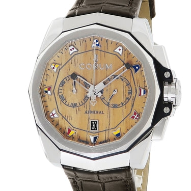 腕時計 コルム CORUM アドミラル AC-ONE 45 クロノ 01.0116 自動巻き メンズ OH済 12角形 茶 アドミラルズカップ ウッド 信号旗