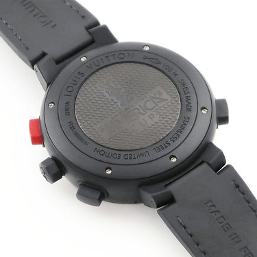 腕時計 ルイヴィトン LOUIS VUITTON タンブール クロノグラフ アメリカズカップ2013記念限定 Q101A クオーツ メンズ OH済 黒 赤 デイト