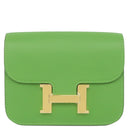 エルメス HERMES コンスタンス スリム ヴェルソ ウォレット ヴェールユッカ×モーヴペール エバーカラー 二つ折り財布 ゴールド金具 新品 未使用 緑 ピンク バイカラー