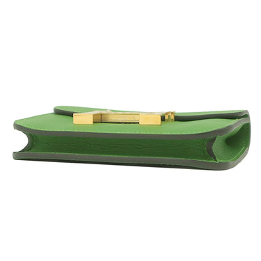 エルメス HERMES コンスタンス スリム ヴェルソ ウォレット ヴェールユッカ×モーヴペール エバーカラー 二つ折り財布 ゴールド金具 新品 未使用 緑 ピンク バイカラー