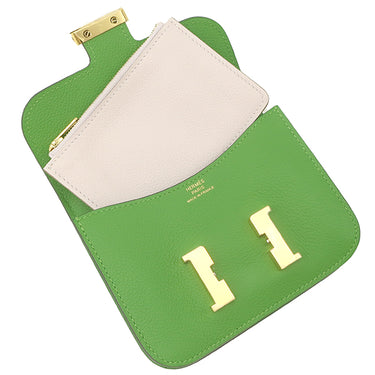 エルメス HERMES コンスタンス スリム ヴェルソ ウォレット ヴェールユッカ×モーヴペール エバーカラー 二つ折り財布 ゴールド金具 新品 未使用 緑 ピンク バイカラー