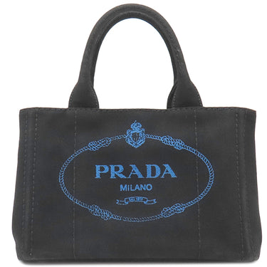 プラダ PRADA カナパ ミニ トートバッグ ブラック キャンバス 2WAYバッグ ゴールド金具 黒 青 三角ロゴプレート ハンドバッグ ショルダー