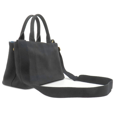 プラダ PRADA カナパ ミニ トートバッグ ブラック キャンバス 2WAYバッグ ゴールド金具 黒 青 三角ロゴプレート ハンドバッグ ショルダー